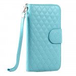 Wholesale Samsung Galaxy Note 4 Quilted Flip Leather Wallet Case w Stand and Strap (Blue)